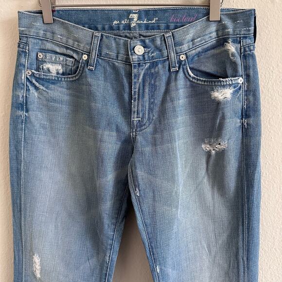 7 For All Mankind Light Wash Bootcut Jeans Distressed Size 29 - Picture 3 of 13